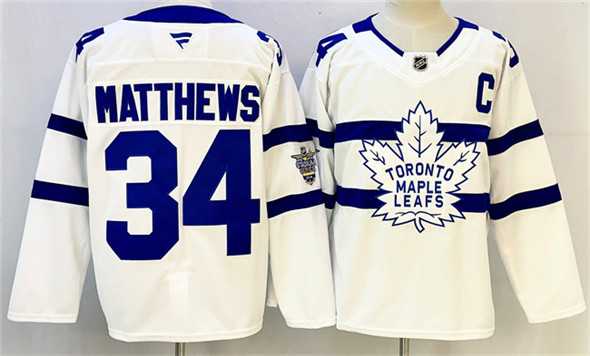 Men%27s Toronto Maple Leafs #34 Auston Matthews White With C Patch Stadium Series Stitched Jersey